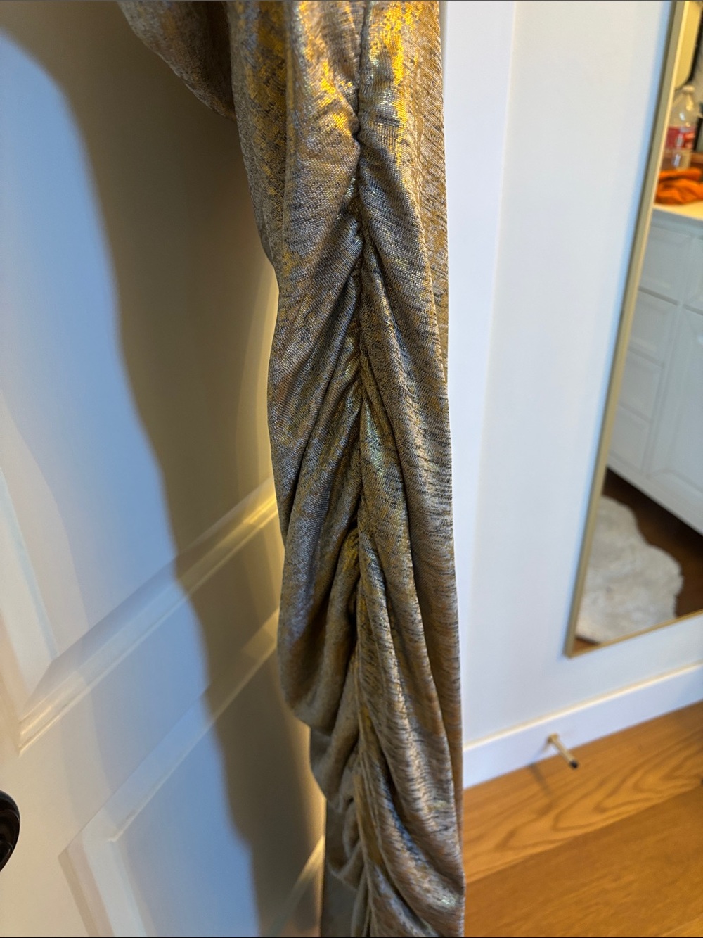 Anthropologie Metallic Gold Ruched Maxi Dress - Picture 7 of 9